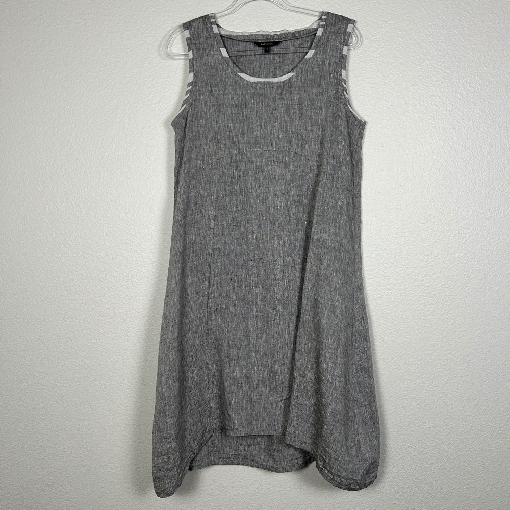Marco Polo women size 12 midi dress sleeveless 100% linen gray lagenlook